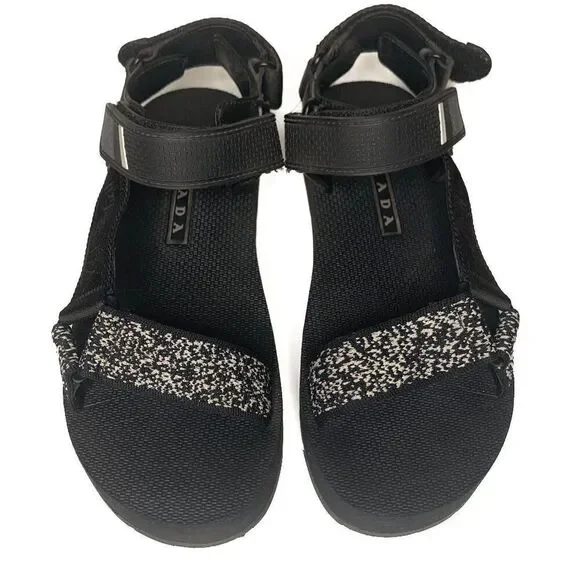 Prada Nomad Velcro Strap Dad Sandal Black Chunky Flat Platform Flatform EU 38.5